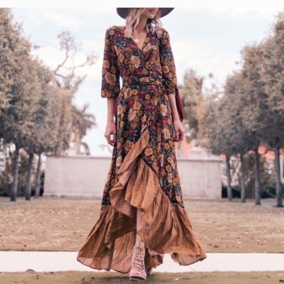 Floral Bohemian V Neck Patchwork Maxi Dress - Picture 5 of 16